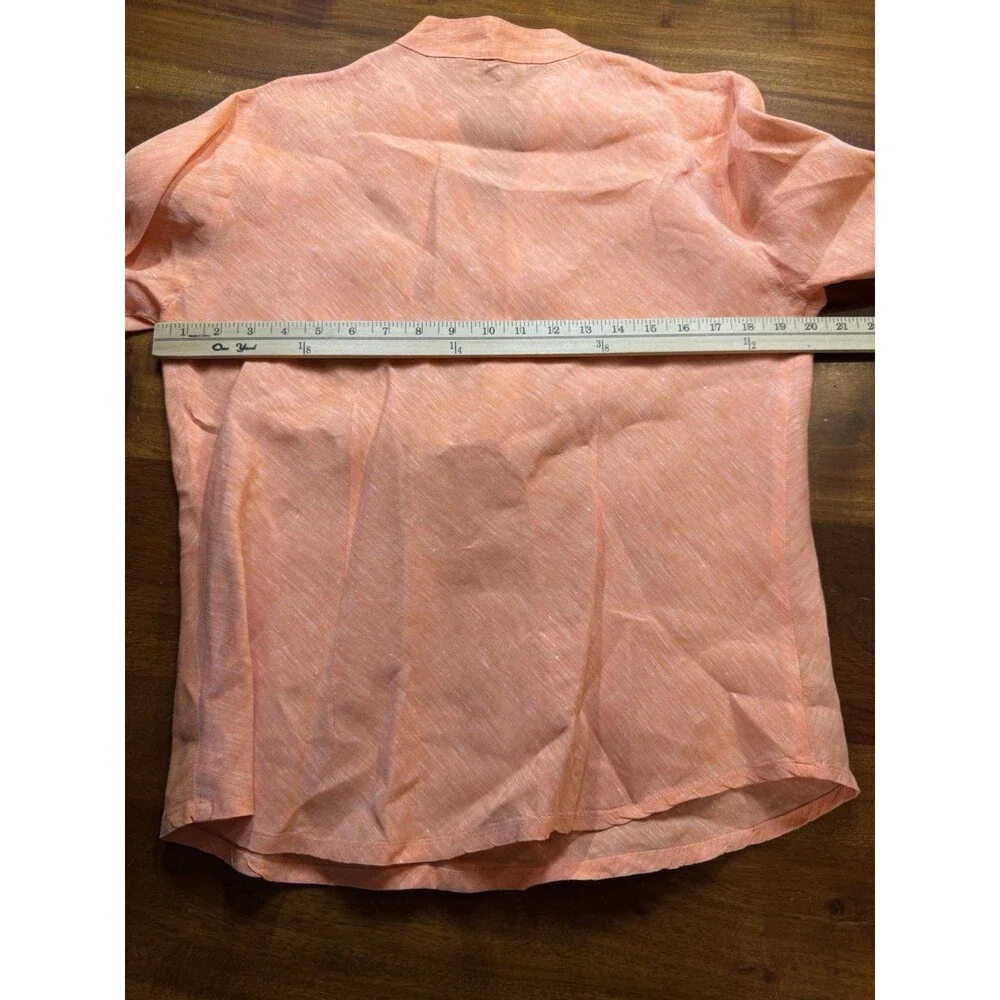 Sartoria Saracena Italy Women 100% Linen V Neck Blouse Orange Coastal Resort Top